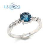 14kt White Gold London Blue Topaz and Diamond Ring- Size 7